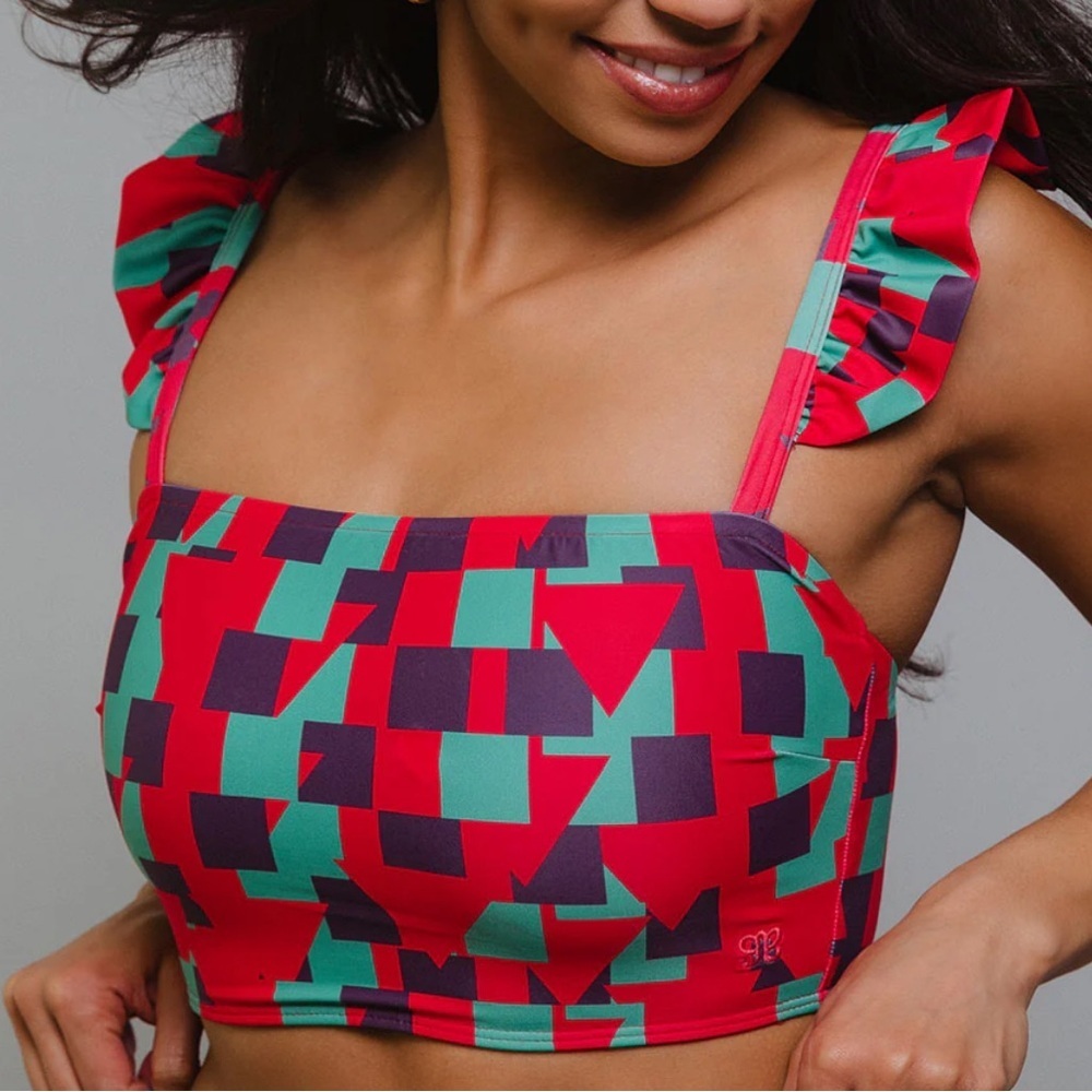 Albion Geometric Red and Green Bikini Top BRAND NEW!